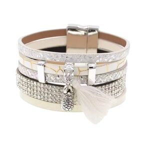NWT Silver & White Tassel Bracelet with Pineapple Charm